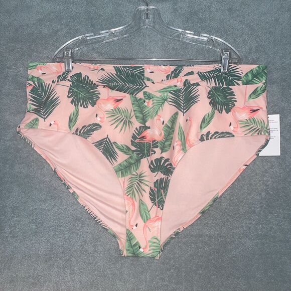 Old‎ Navy Swim Bottoms Womens 3X Pink High-Waisted Bikini Stretch Flamingo Beach - Picture 1 of 11